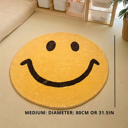 Round Rug Soft Fleece Smiley Design Machine Washable