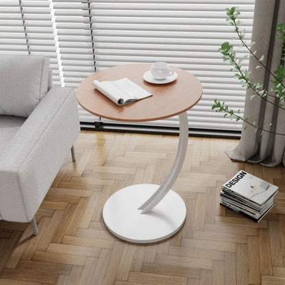 Round Side Table Wood Top Steel Frame Compact Design