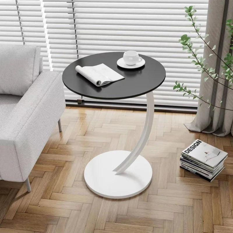Round Side Table Wood Top Steel Frame Compact Design