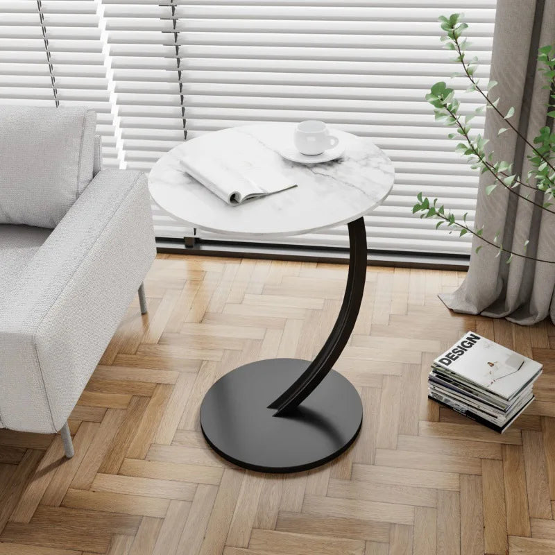 Round Side Table Wood Top Steel Frame Compact Design