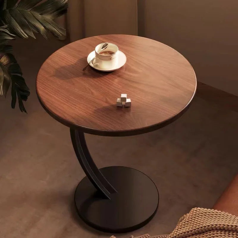 Round Side Table Wood Top Steel Frame Compact Design