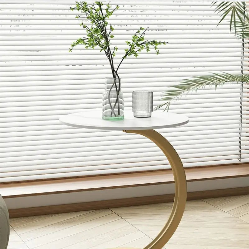 Round Side Table Wood Top Steel Frame Compact Design