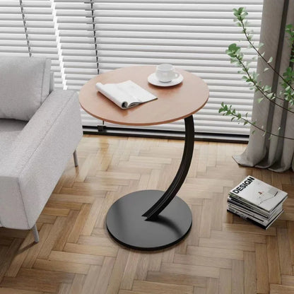 Round Side Table Wood Top Steel Frame Compact Design