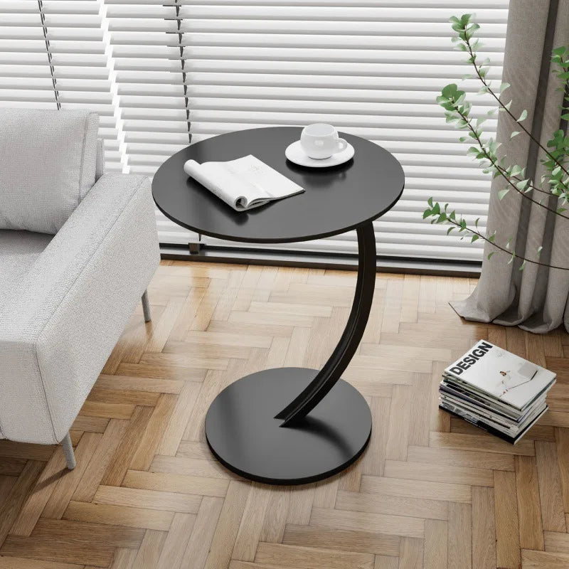 Round Side Table Wood Top Steel Frame Compact Design
