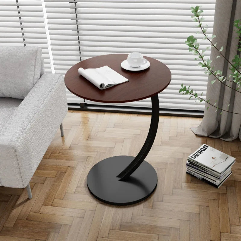 Round Side Table Wood Top Steel Frame Compact Design