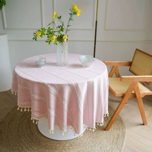 Round Tablecloth Embroidered Leaf Microfiber Machine Washable