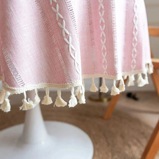 Round Tablecloth Embroidered Leaf Microfiber Machine Washable