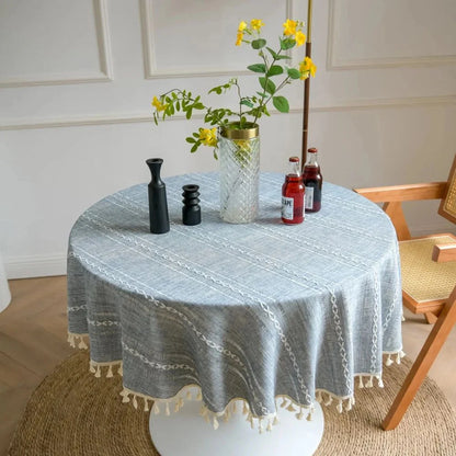 Round Tablecloth Embroidered Leaf Microfiber Machine Washable