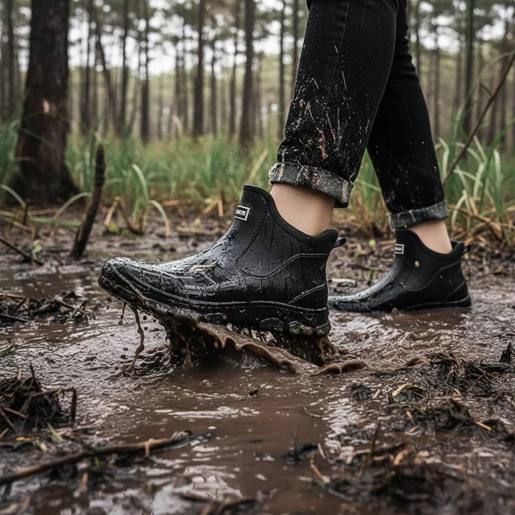 Rubber Boots Waterproof PVC Ankle-High Non-Slip Tread