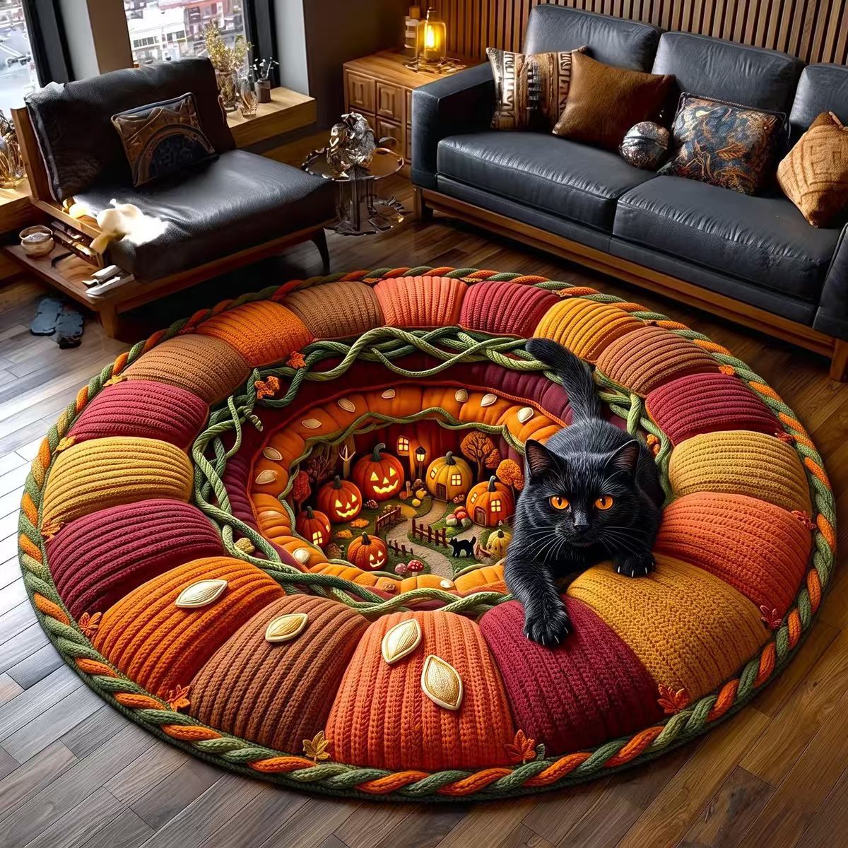 Rug 3D Pumpkin & Lantern Design Soft Durable Material