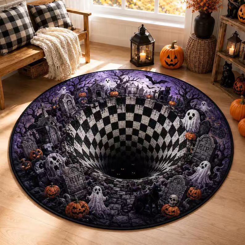 Rug 3D Pumpkin & Lantern Design Soft Durable Material