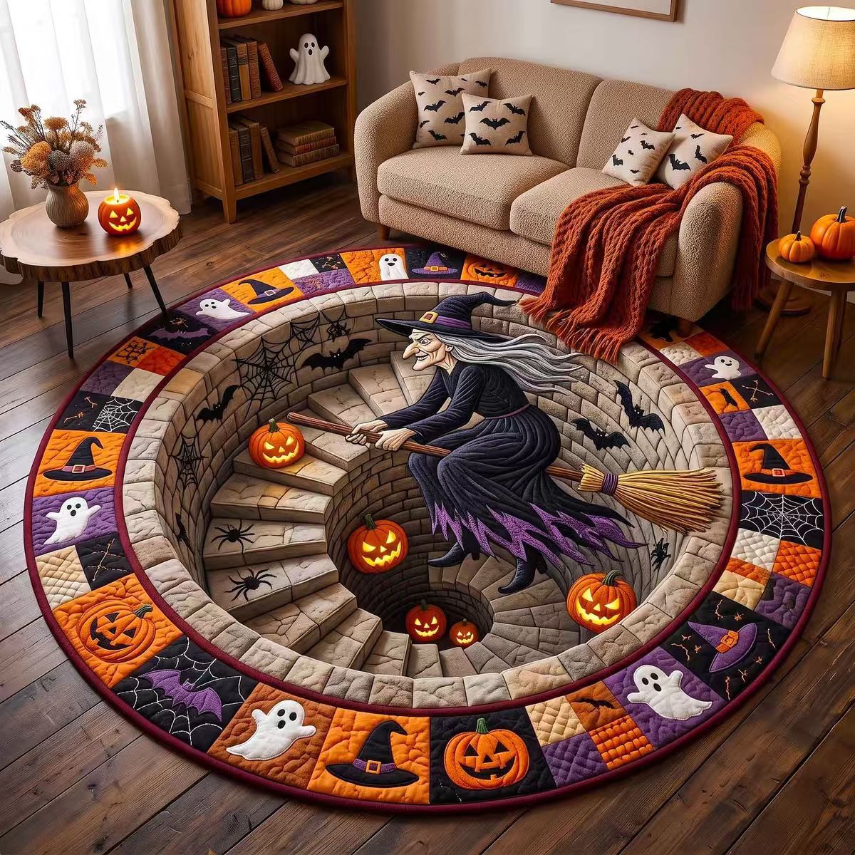 Rug 3D Pumpkin & Lantern Design Soft Durable Material