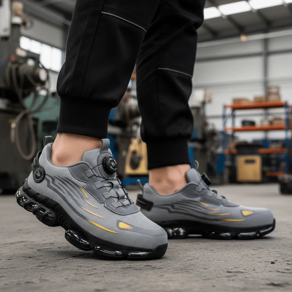 Safety Shoes with Wide Toe Cap, Breathable and Slip-Resistant Sole