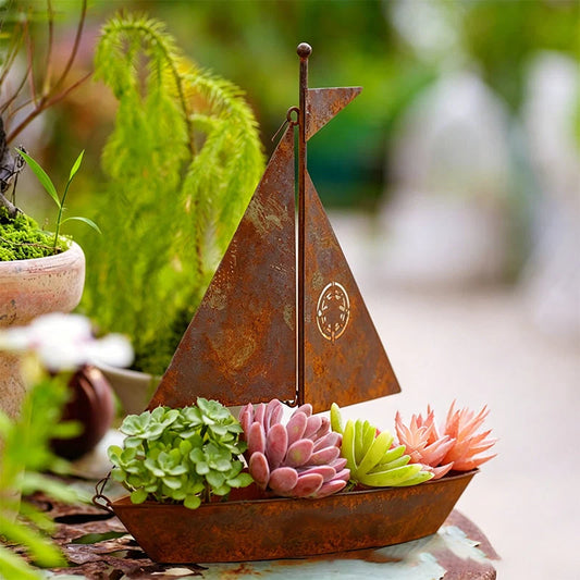 Sailboat Planter Vintage Patina Iron & Weather-Resistant