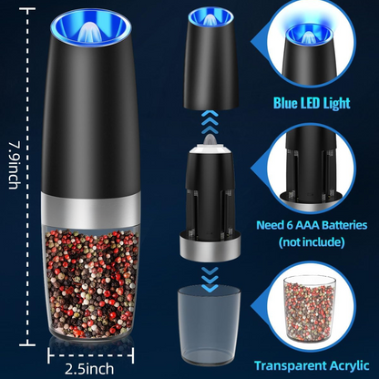 Salt & Pepper Grinder Set Gravity-Activated USB Rechargeable
