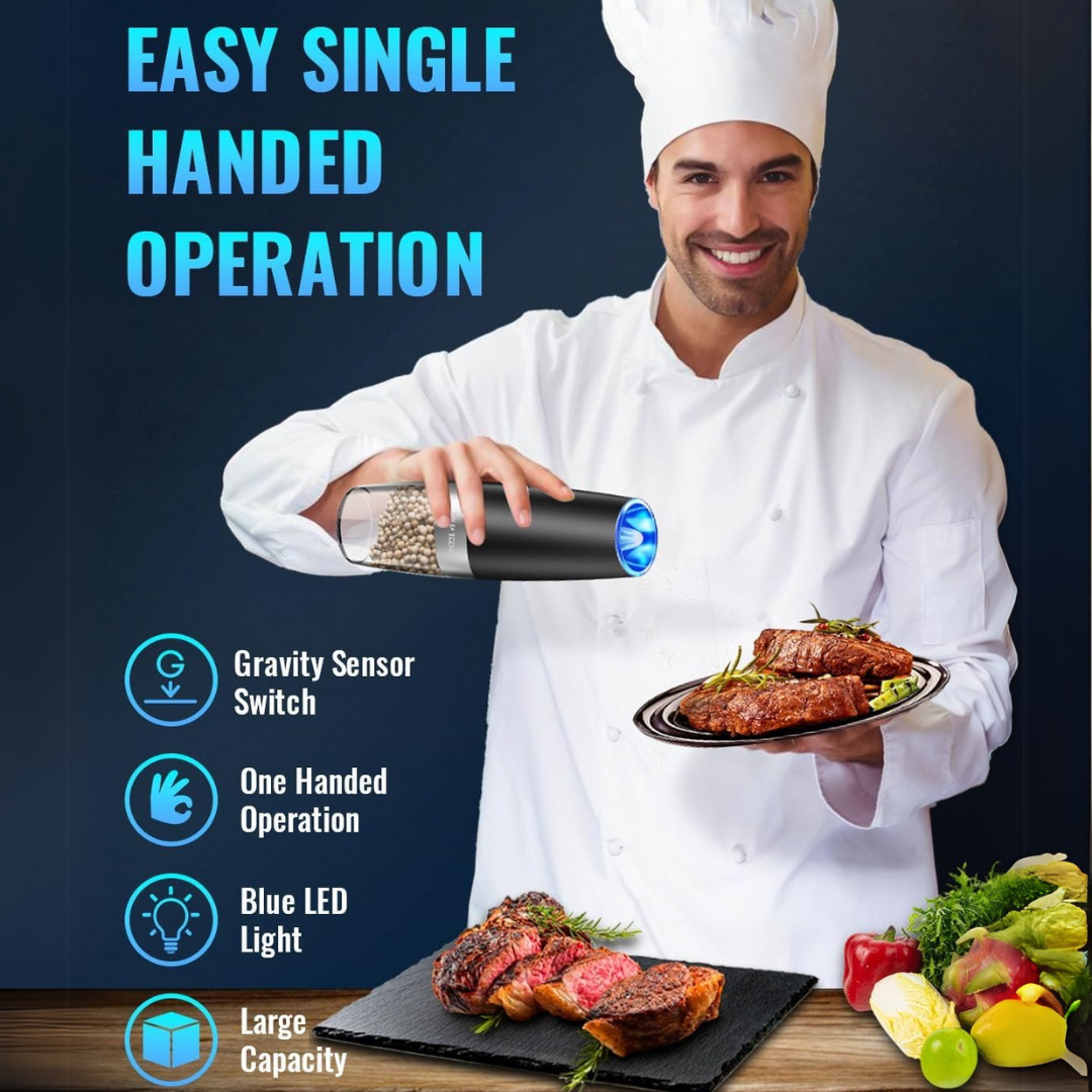 Salt & Pepper Grinder Set Gravity-Activated USB Rechargeable