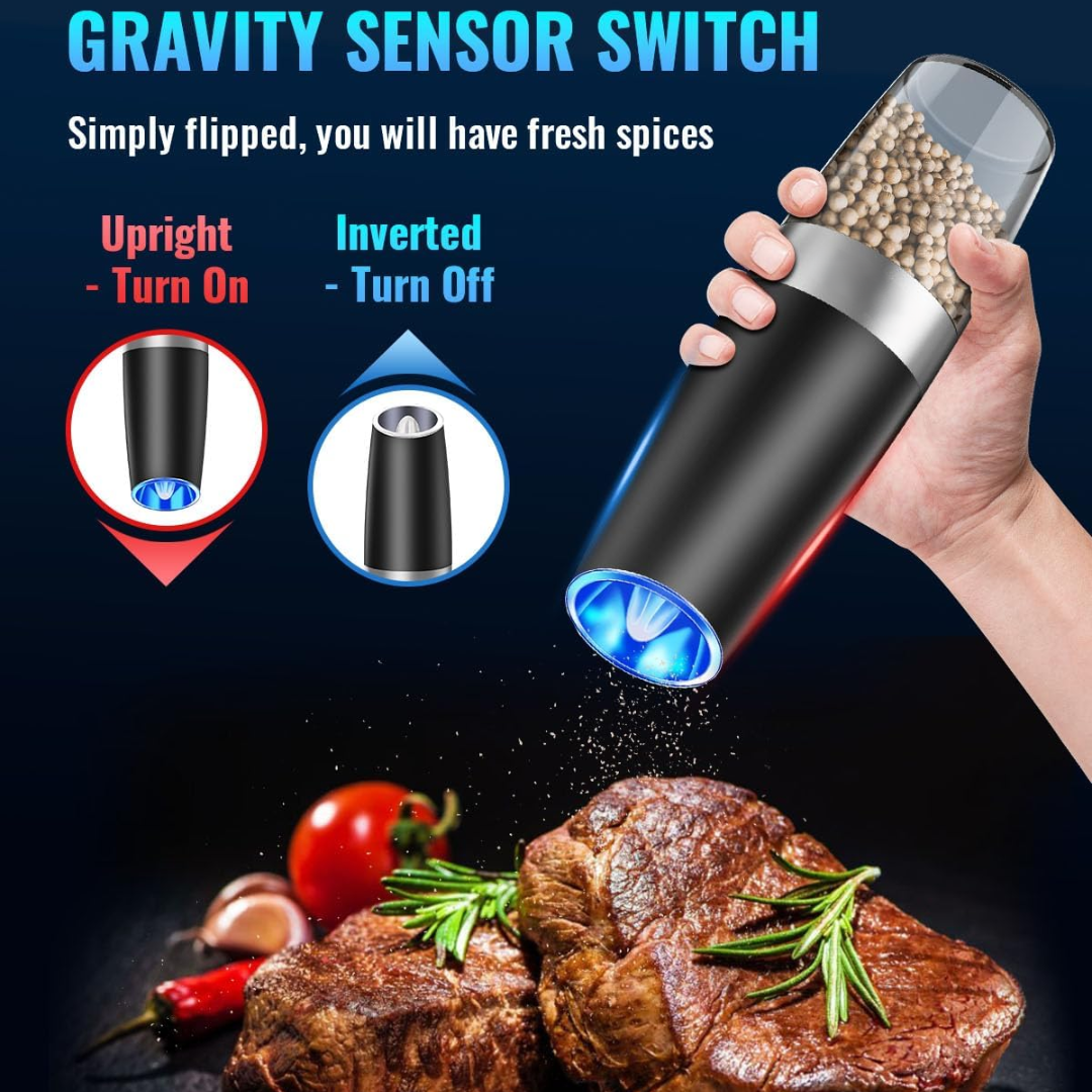 Salt & Pepper Grinder Set Gravity-Activated USB Rechargeable