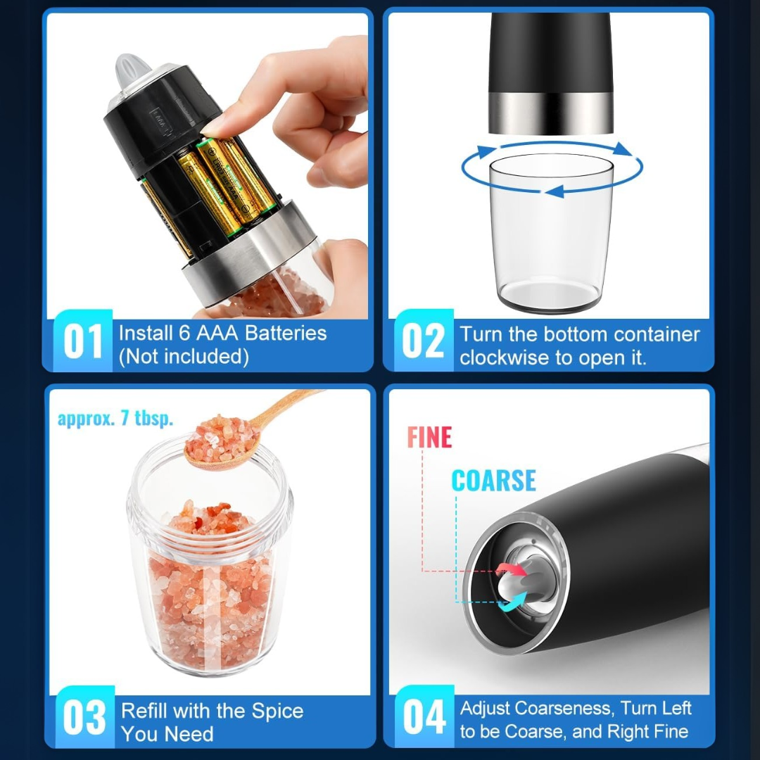 Salt & Pepper Grinder Set Gravity-Activated USB Rechargeable