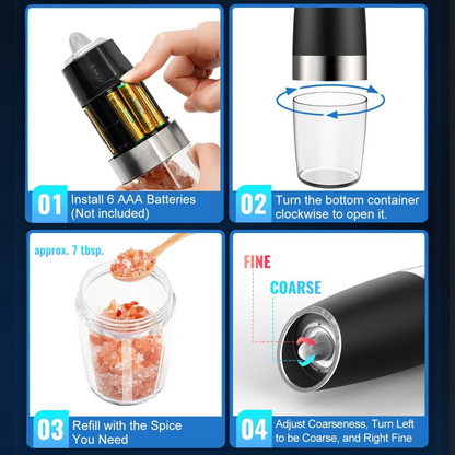 Salt & Pepper Grinder Set Gravity-Activated USB Rechargeable