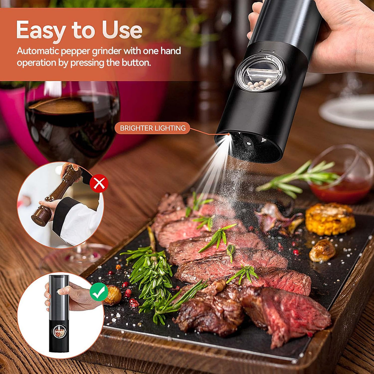 Salt & Pepper Grinder Set USB-C Rechargeable Adjustable Grind