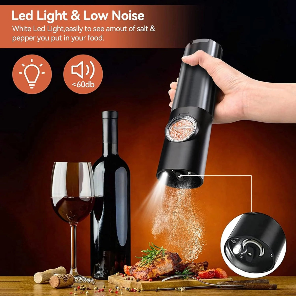 Salt & Pepper Grinder Set USB-C Rechargeable Adjustable Grind