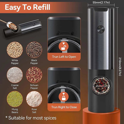 Salt & Pepper Grinder Set USB-C Rechargeable Adjustable Grind