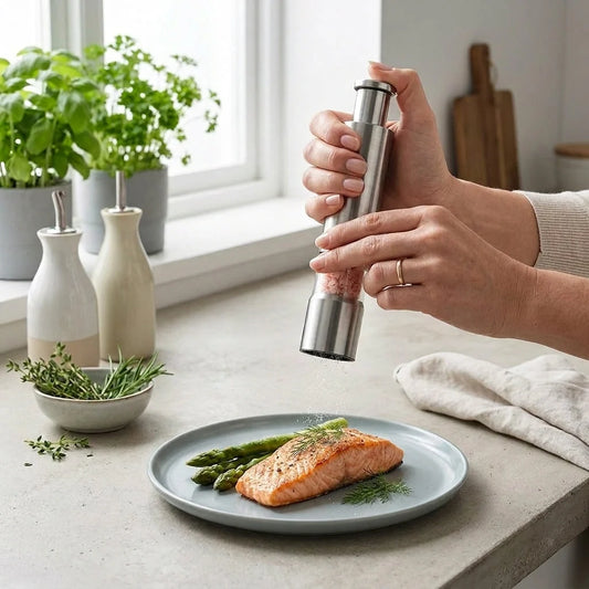 Salt & Pepper Mill Stainless Steel One-Hand Push-Button