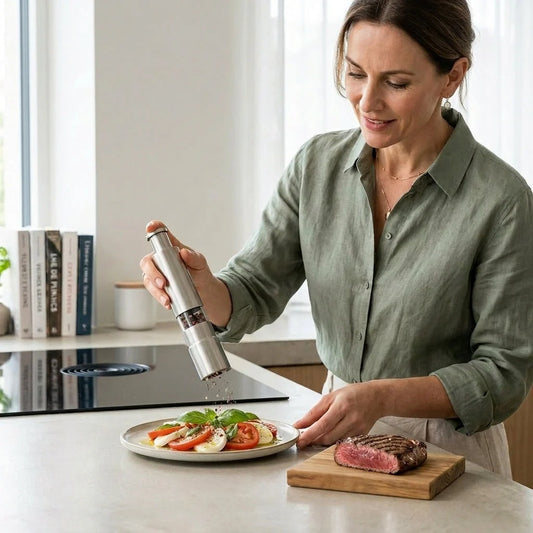 Salt & Pepper Mill Stainless Steel One-Hand Push-Button