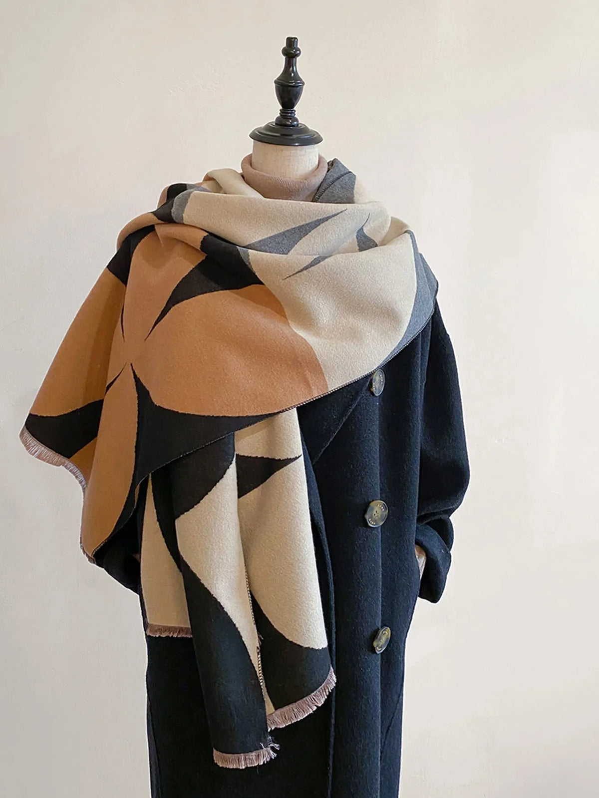 Scarf Cashmere Blend Reversible Design Lightweight Warmth