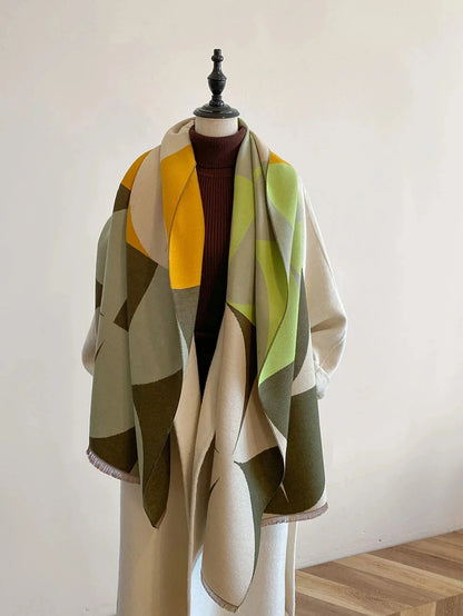 Scarf Cashmere Blend Reversible Design Lightweight Warmth