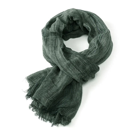 Scarf Cotton Linen Striped Lightweight With Fringe