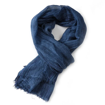 Scarf Cotton Linen Striped Lightweight With Fringe