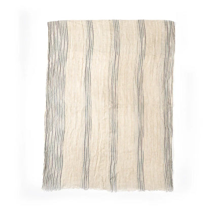 Scarf Cotton Linen Striped Lightweight With Fringe