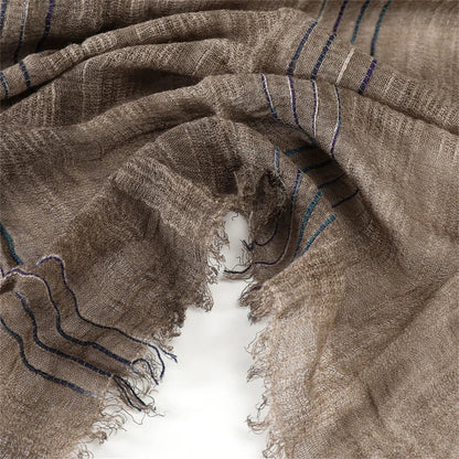 Scarf Cotton Linen Striped Lightweight With Fringe