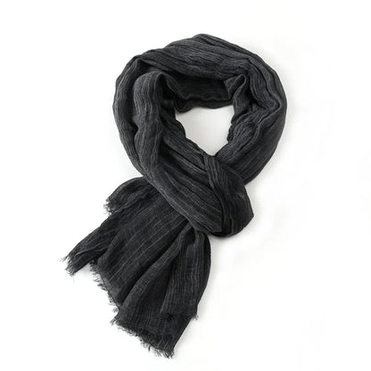 Scarf Cotton Linen Striped Lightweight With Fringe