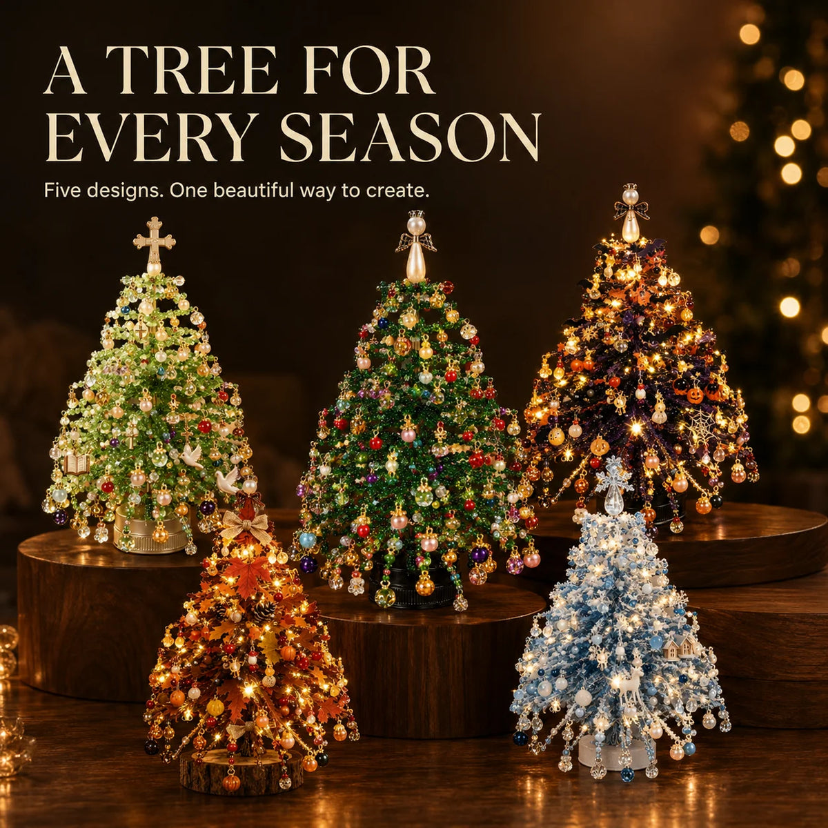 Seasonal Tree Craft Kit Beaded Reusable Tabletop Decor