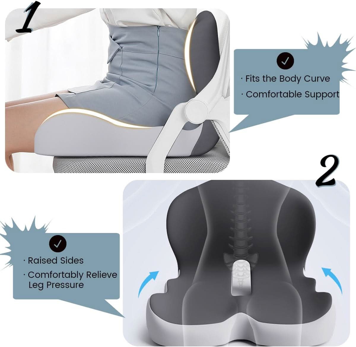Seat Cushion Memory Foam Posture Support Removable Machine-Washable Cover