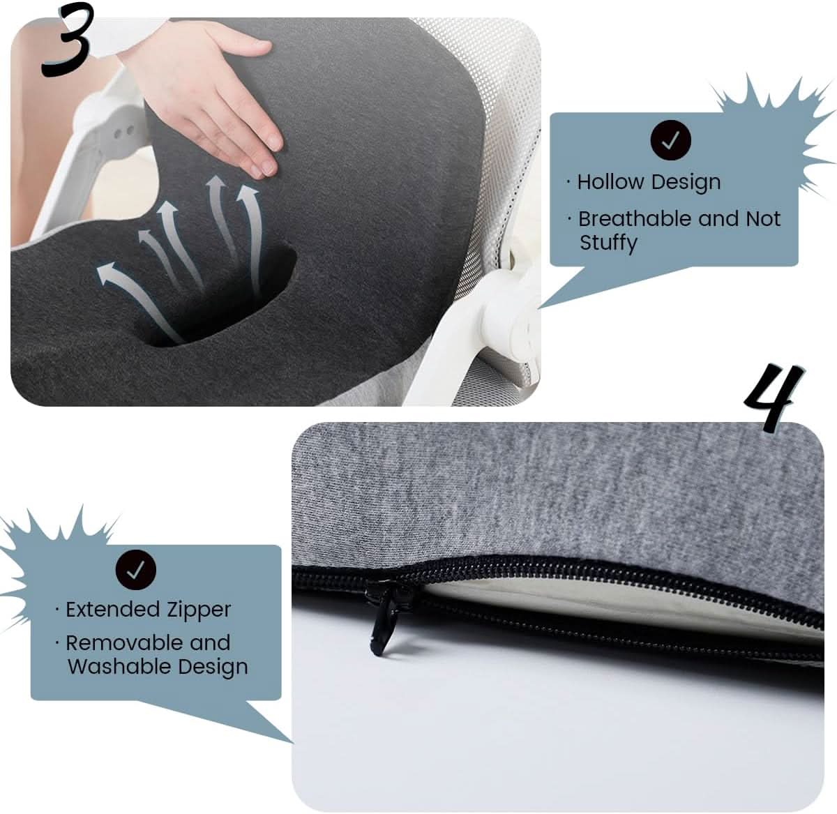 Seat Cushion Memory Foam Posture Support Removable Machine-Washable Cover