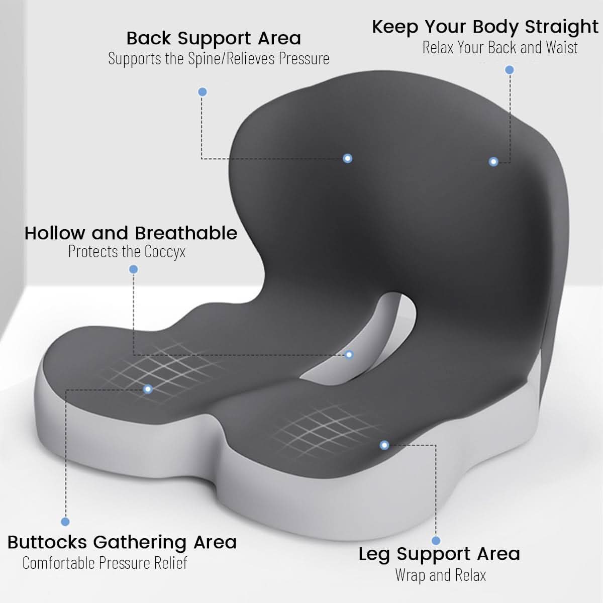 Seat Cushion Memory Foam Posture Support Removable Machine-Washable Cover