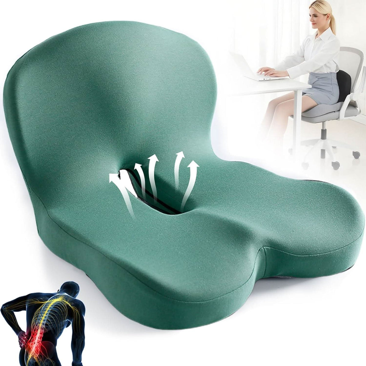 Seat Cushion Memory Foam Posture Support Removable Machine-Washable Cover