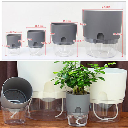 Self-Watering Flower Pot Integrated Cotton Wick Transparent Reservoir