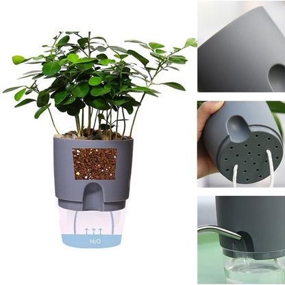 Self-Watering Flower Pot Integrated Cotton Wick Transparent Reservoir