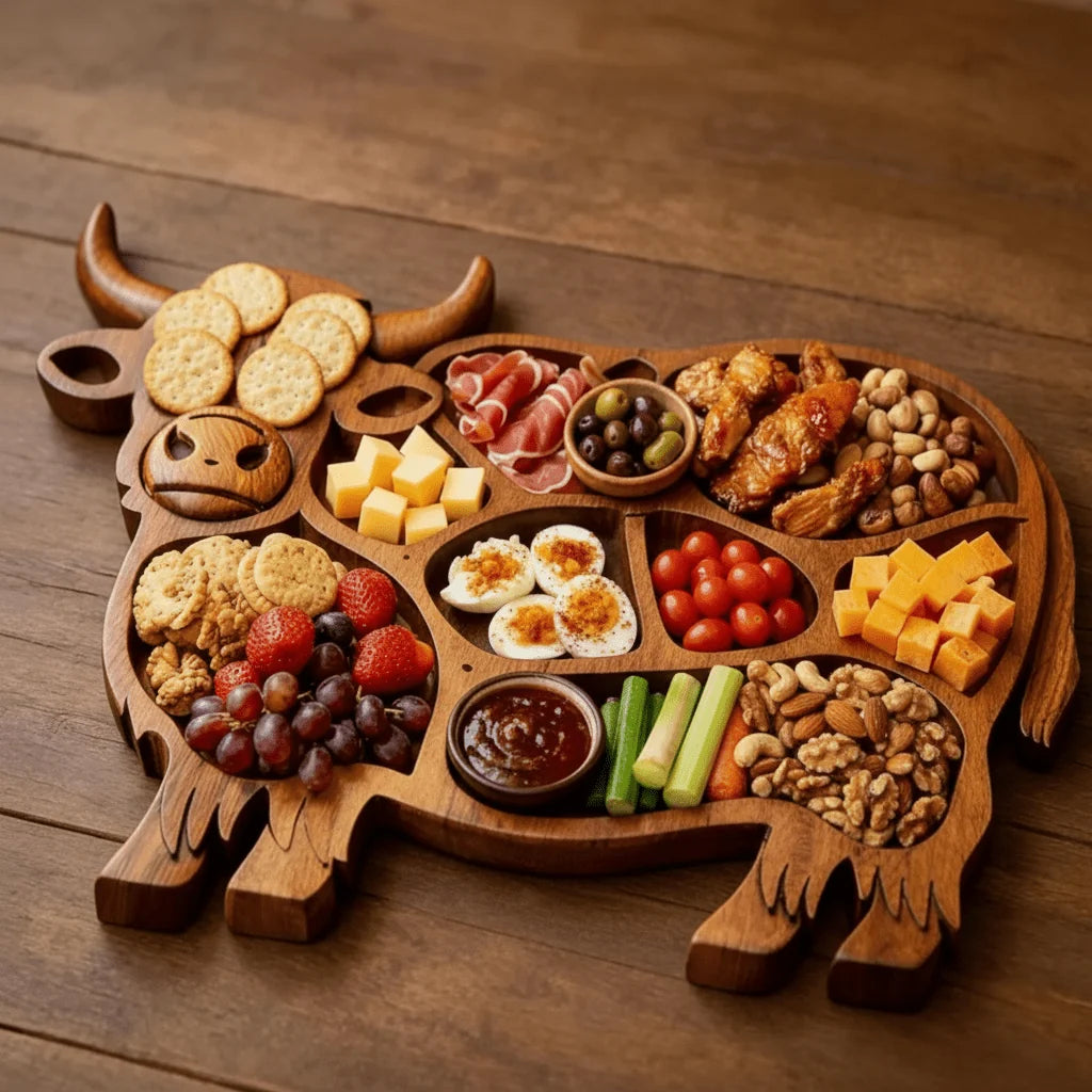 Serving Board Solid Wood Cow Design