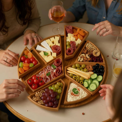 Serving Tray Round Wooden Removable Compartments Set of 8