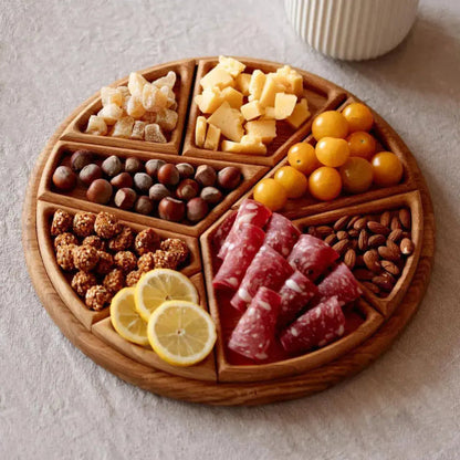 Serving Tray Round Wooden Removable Compartments Set of 8