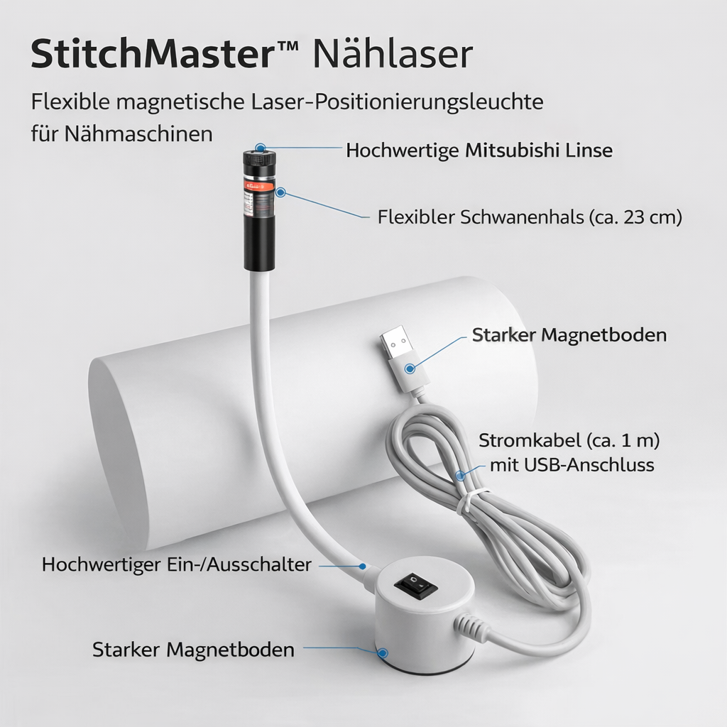 Sewing Laser Guide Magnetic Gooseneck Interchangeable Heads USB Powered