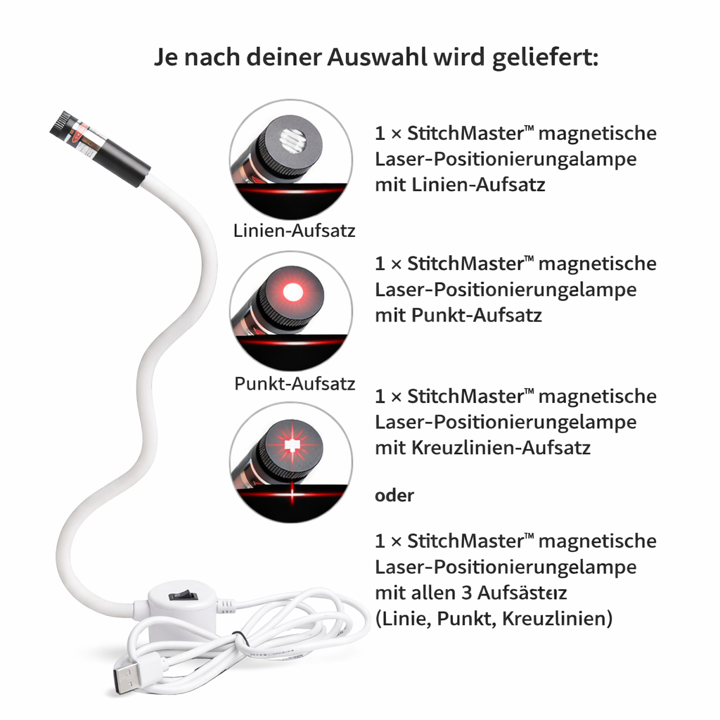 Sewing Laser Guide Magnetic Gooseneck Interchangeable Heads USB Powered