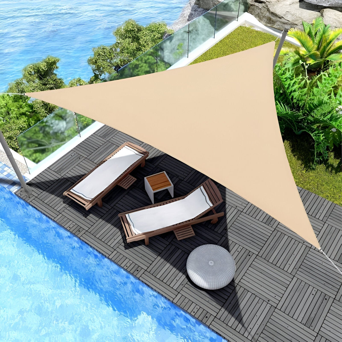 Shade Sail Triangular UV-Resistant Polyester Ropes & Carabiners