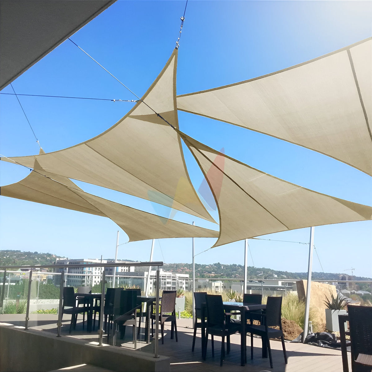 Shade Sail Triangular UV-Resistant Polyester Ropes & Carabiners