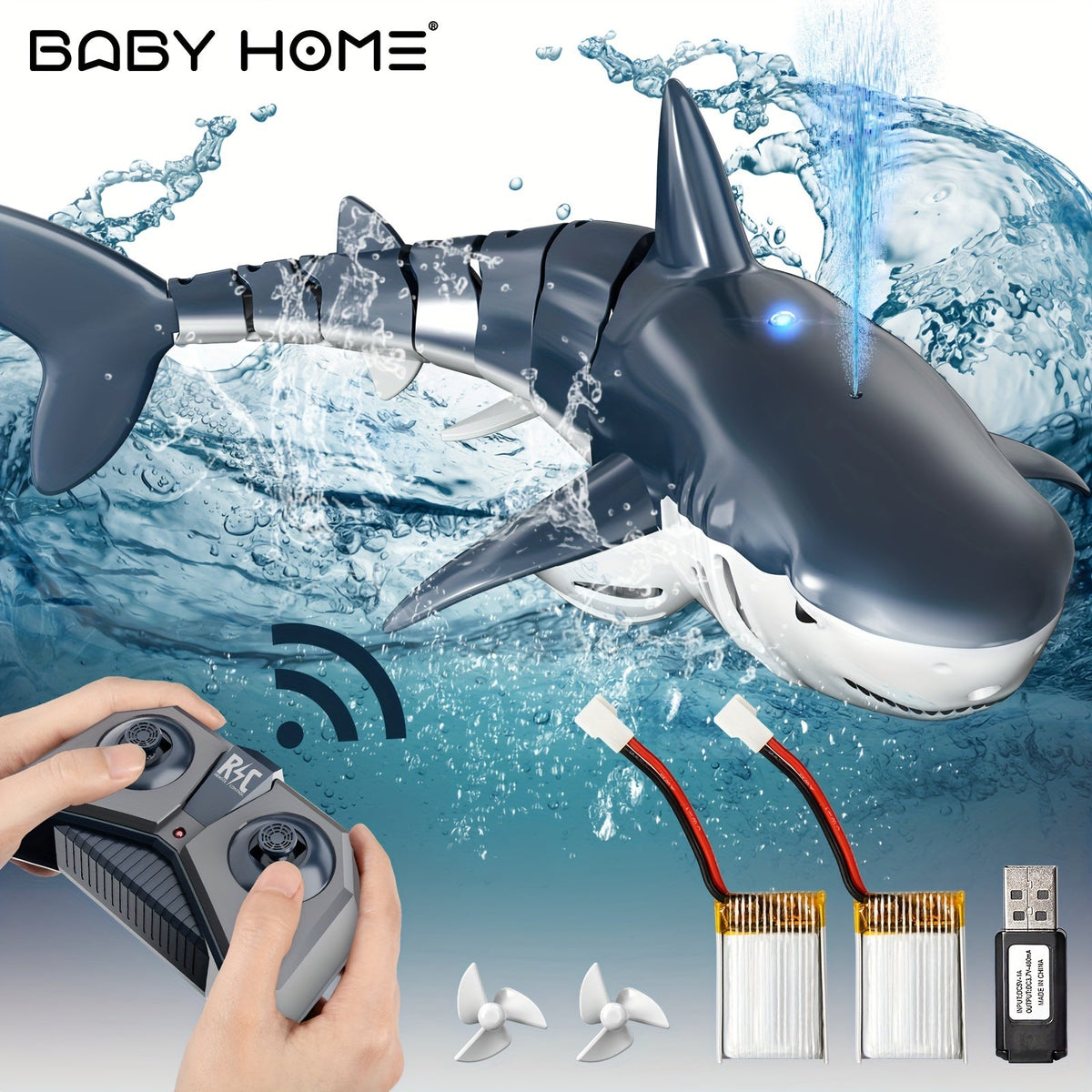 Shark Toy Remote Control LED Lights & Water Spray